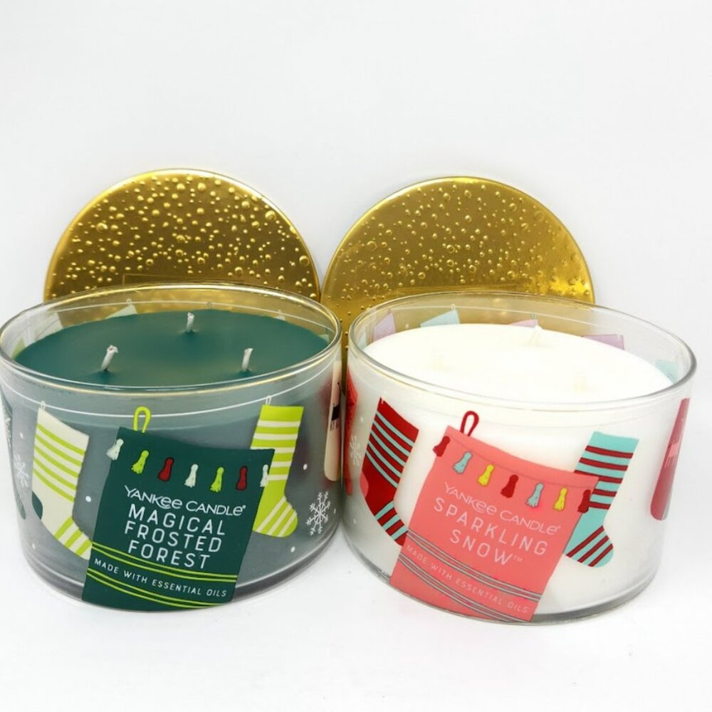 Sparkling Snow & Magical Frosted Forest 3 Wick Candle Yankee Candle 18 oz New
